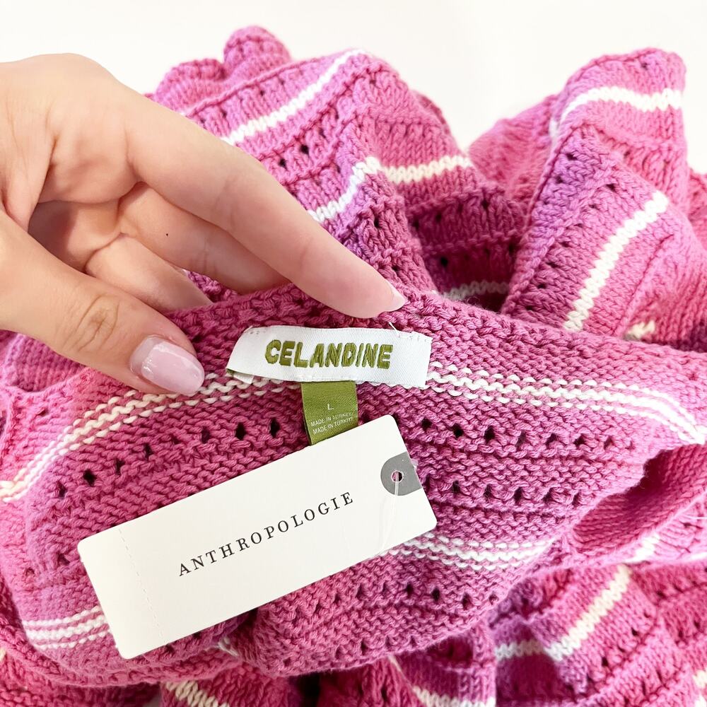 Celandine by Anthropologie Striped Sleeveless Crochet Minidress Pink White Large - Picture 3 of 6